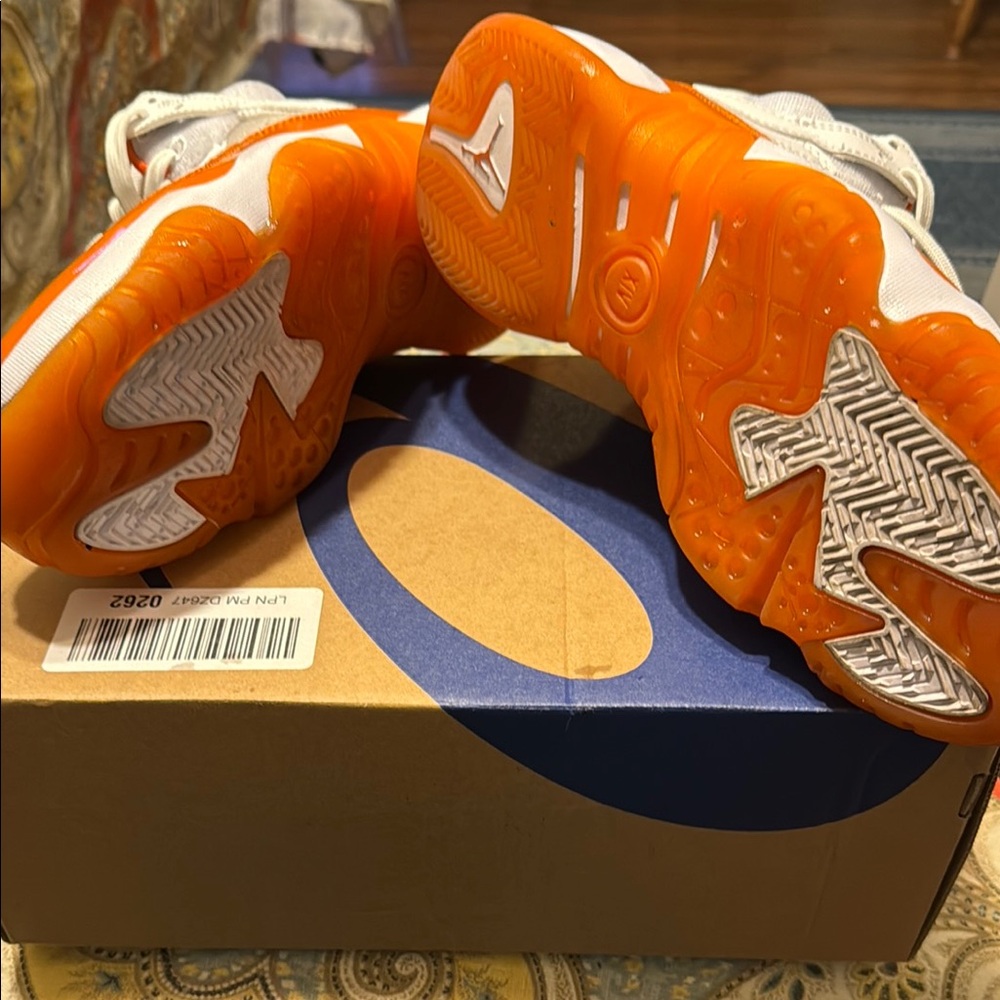 Jordan Athletic Shoes White and Orange High-Top Sneakers - Picture 7 of 7